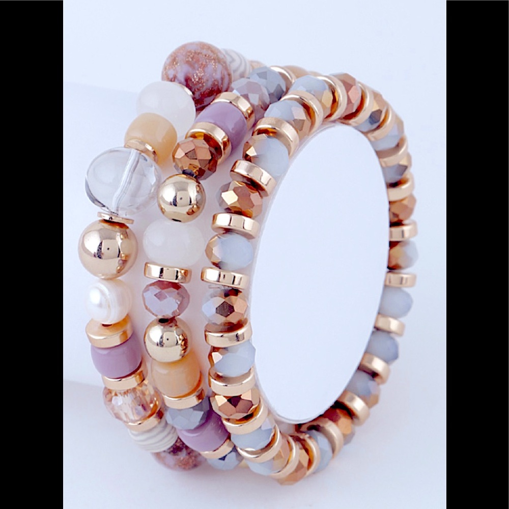 SOLDOUT 😢 Natural Tone Multi-Stone and Bead 3in1 Strand Bracelet